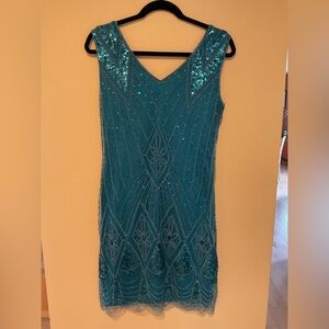 Pretty Guide -Flapper Sequin 1920's Style Teal Party Dress